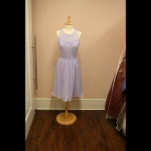 Short Lilac Chiffon Dress with High Neck. Size 18